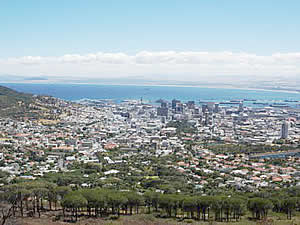 View over Gardens to the Cape Town city centre and Table Bay beyond.  Find Gardens Cape Town accommodation on our Gardens Cape Town accommodation page.
