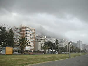 The front at Sea Point with a Cape Storm building up.  Find Sea Point Cape Town accommodation with its beaches and sunshine on our Sea Point Cape Town accommodation page.