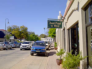 The main street of Clanwilliam with its old buildings and quaint shops.  First visited by Europeans in 1662 it was only sttled in 1725.  Find West Coast accommodation on our West Coast accommodation page.